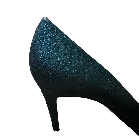 J CREW Teal Black Glitter Sparkles Captoe Heel Size 10 Pump Holiday Shoe - Picture 10 of 13